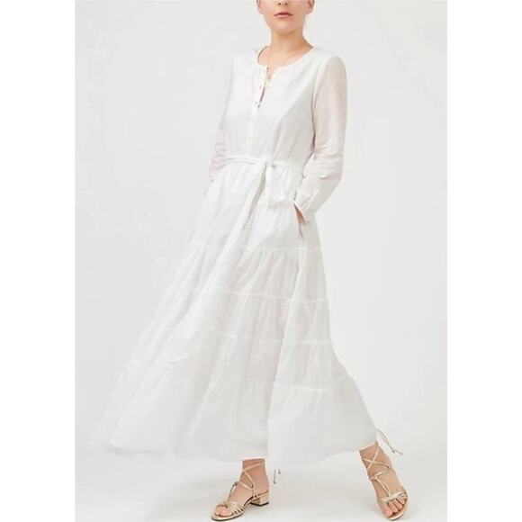 NWT J.Crew Belted Button-up Maxi in White Tiered Cotton Dress XXS - Picture 1 of 8